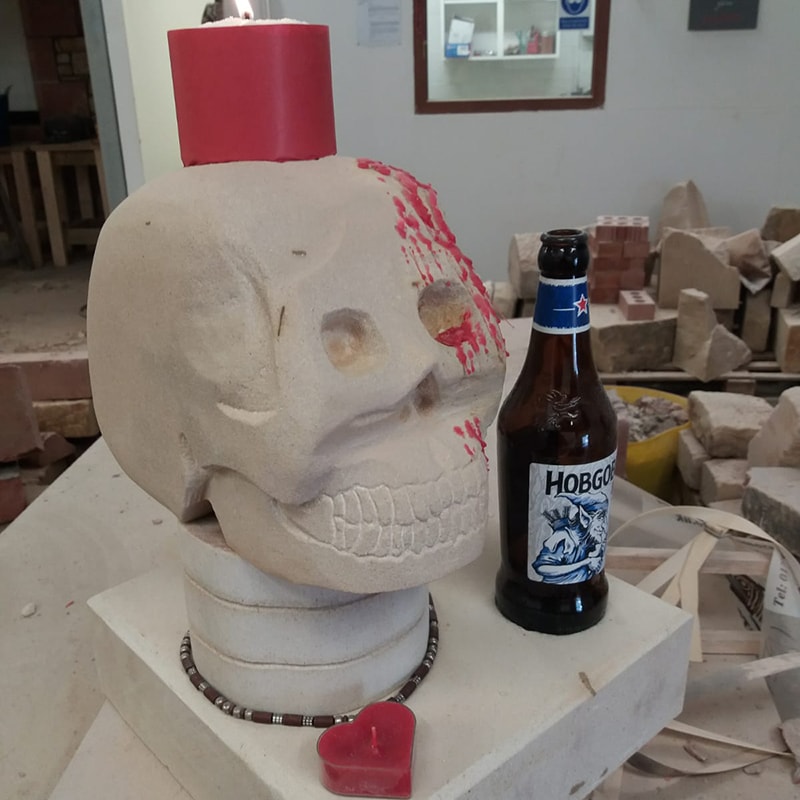 Stone Carved Skull Candle Holder