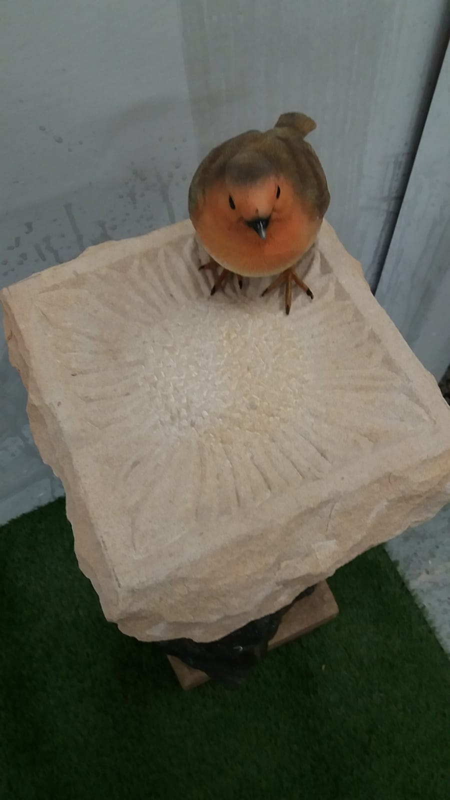 Stone Carved Sunflower Bird Bath/Feeder